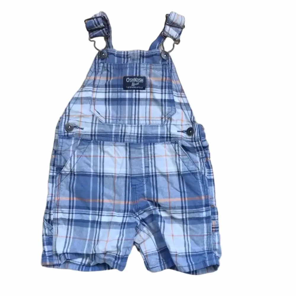 OshKosh B’gosh 18 Months Blue White Orange Plaid Cotton Bib Overalls Shorts